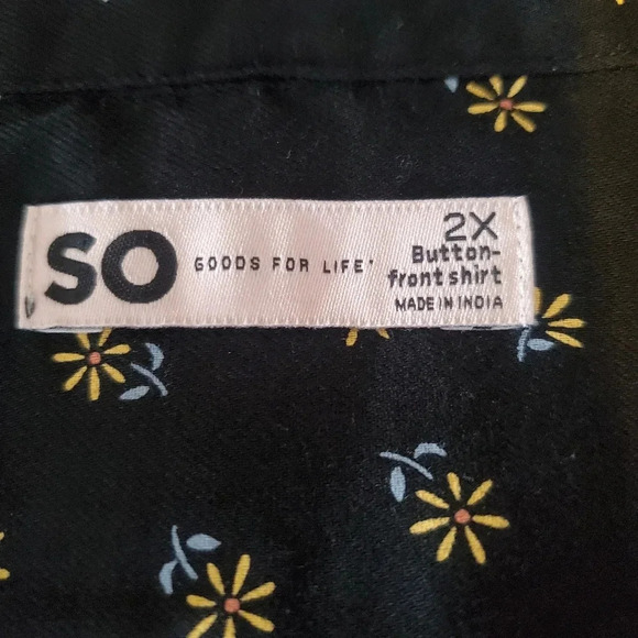 SO | Cropped Sleeveless Button Down Top in Black Daisy Dot sz 2X - Picture 6 of 12